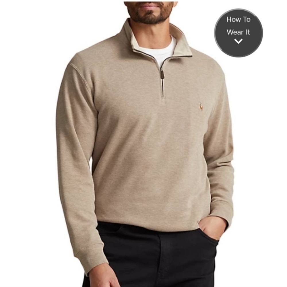 POLO RALPH LAUREN Estate Rib MEN'S MOCHA HEAT LONG SLEEVE SWEATER L cotton